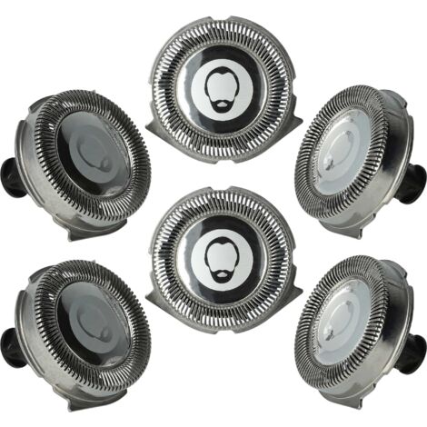vhbw 6x Ersatz-Scherköpfe kompatibel mit Philips RQ1180X, RQ1175, RQ1180CC, RQ1180, RQ1190, RQ1190X, RQ1178, RQ1195 Elektrorasierer, Silber