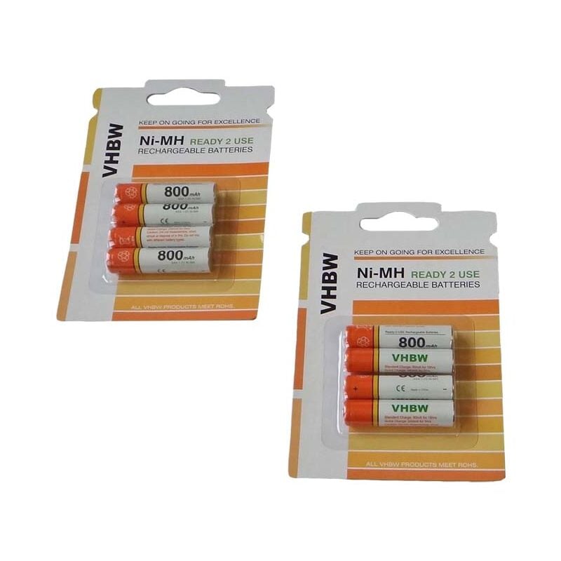8x Batteries aaa micro compatible avec Doro PhonEasy 100W, 105WR, 110, 115 téléphone fixe sans fil (800mAh, 1,2V, NiMH) - Vhbw
