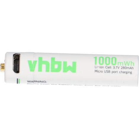 vhbw AAA Micro Akku mit Micro USB-Anschluss (280mAh, 1,5V, Li-Ion)