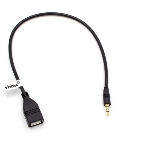 vhbw adattatore OTG compatibile con BMW, Audi, Alpine, Alfa Romeo, Chevrolet dispositivi portatili - Cavo da porta USB a connettore AUX nero