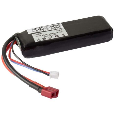 vhbw Akku kompatibel mit AWG 12 / AWG 22 Stecker für Modellbau (2400mAh, 7,4V, Li-Polymer)