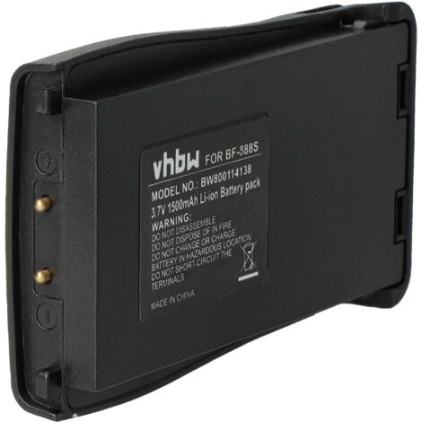 vhbw Akku kompatibel mit Baofeng BF-666S, BF-777S, BF-888S Funkgerät, Walkie Talkie (1500 mAh, 3,7 V, Li-Ion)