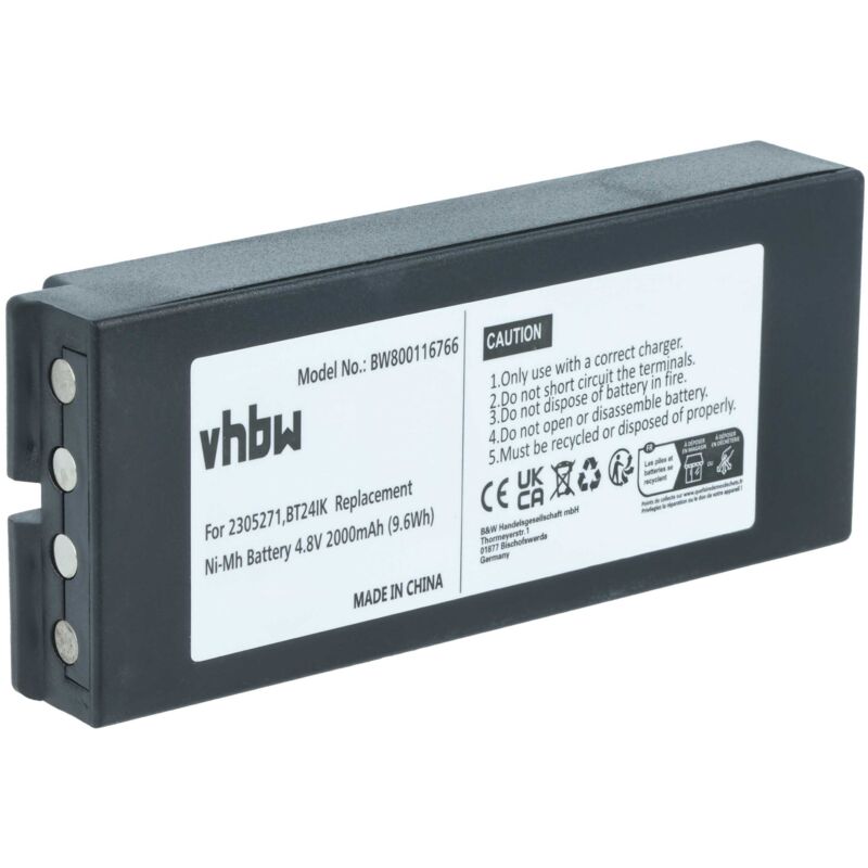 vhbw Akku Ersatz für Ikusi 2305271, BT24IK, BT20K für Industrie-Funkfernsteuerung Fernbedienung (2000 mAh, 4,8 V, NiMH) - Schwarz