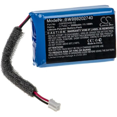 vhbw Akku kompatibel mit JBL Turbo Lautsprecher Boxen Speaker (3000mAh, 3,7V, Li-Polymer)