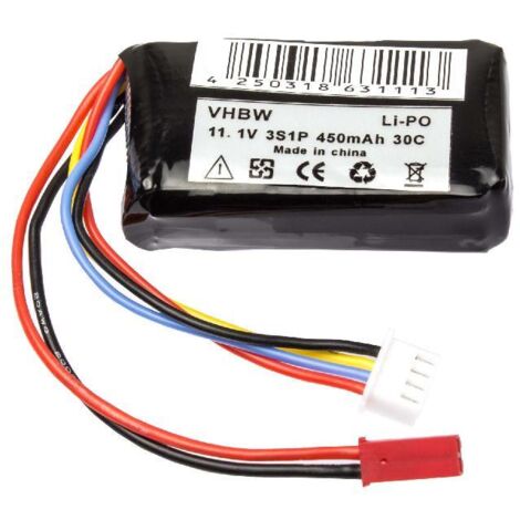 vhbw Akku kompatibel mit JST-SYP-2P Stecker für Modellbau (450mAh, 11,1V, Li-Polymer)
