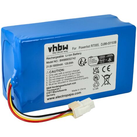 vhbw Akku kompatibel mit Samsung Powerbot VR1AM7010U5/AA, R7040, R7090, R7070, R7065 Staubsauger (6000 mAh, 21,6 V, Li-Ion, ohne Gehäuse)