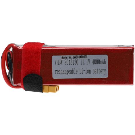 vhbw Akku kompatibel mit XT60 Stecker für Modellbau z.B. Racing Car, Helikopter, Flugzeug (4000mAh, 11,1V, Li-Polymer, 137 x 44 x 22 mm)