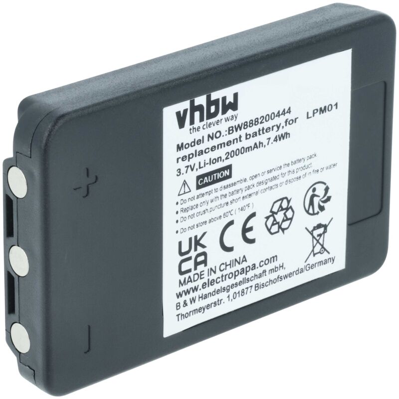 Vhbw - Akku kompatibel mit Autec lk neo Industrie-Funkfernsteuerung Fernbedienung (2000mAh, 3,7V, Li-Polymer) - Schwarz