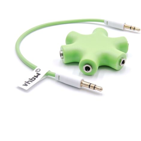 vhbw Audio splitter, répartiteur 5 sorties AUX vert pour écouteurs, boxs, hauts-parleurs, tablettes