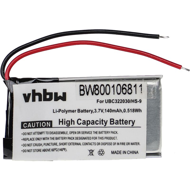 

batería 140mAh (3.7V) para Ultralife UBC322030, UBP008 por UBC322030, HS-9 - Vhbw