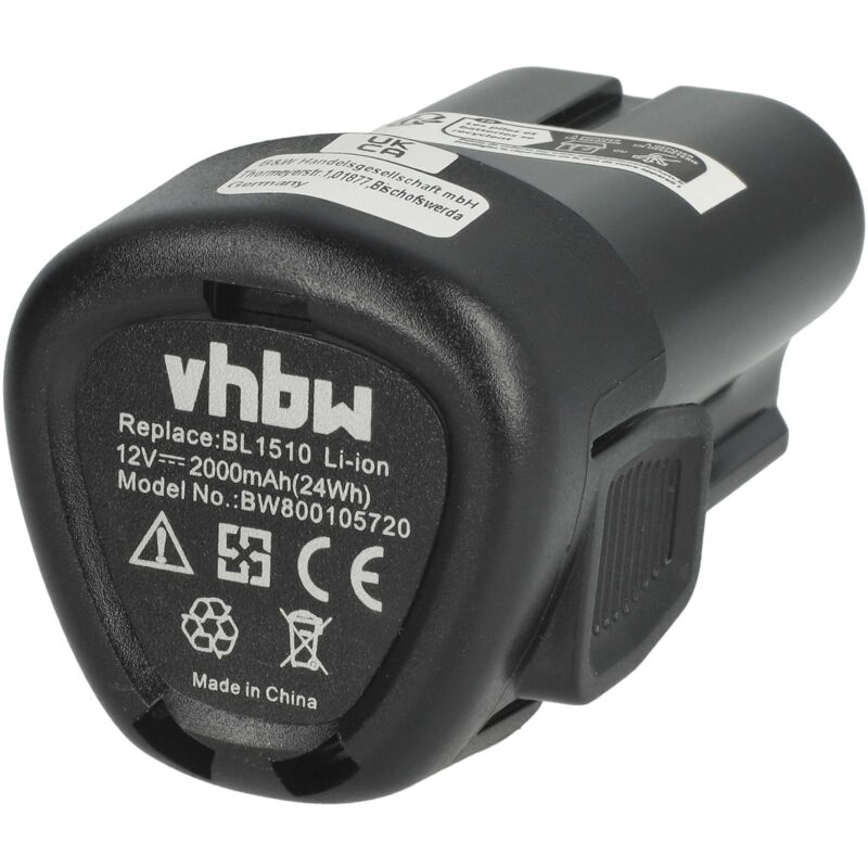 

vhbw batería 2000mAh para herramienta Black & Decker BDCDMT112, EGBL108, GKC108, LDX112, PSL12 sustituye BL1310, BL1110, BL1510, LB12, LBXR12, LBX12.