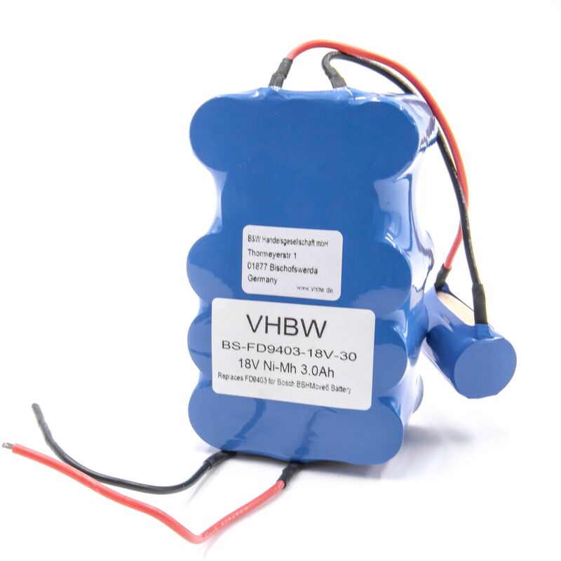 Batería reemplaza Bosch 751993, FD9403, 100W + 10W, FD9403 para robot limpieza (3000 mAh, 18 v, NiMH) - Vhbw