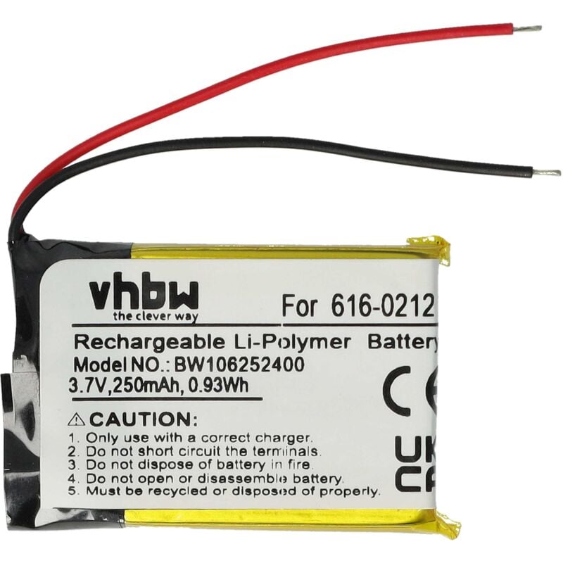 

vhbw batería compatible con Apple IPod Shuffle MB228LL/AiPOD, MB519LL/AiPOD reproductor de música MP3 (250mAh, 3,7V, polímero de litio)