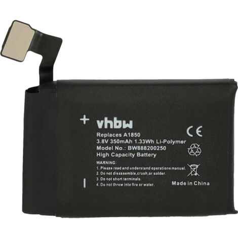 vhbw Batería compatible con Apple Watch MQL12LL/A, MQL22LL/A smartwatch, reloj de actividad (350 mAh, 3,8 V, Li-poli) + herramientas