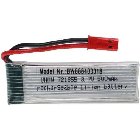vhbw Batería compatible con BEC clavija (m) para modelismo por ej. coche carreras, avión (500mAh, 3,7V, Li-poli, 57 x 17 x 8mm)