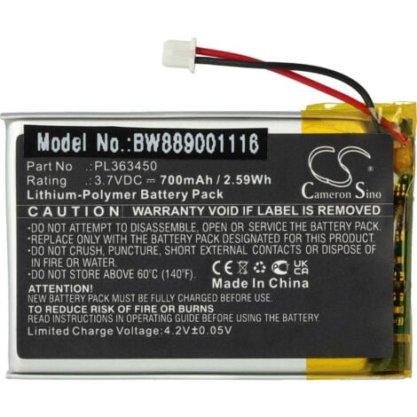 BT-600C bateria recargable lithium 600mAh 3.7V 2.2Wh