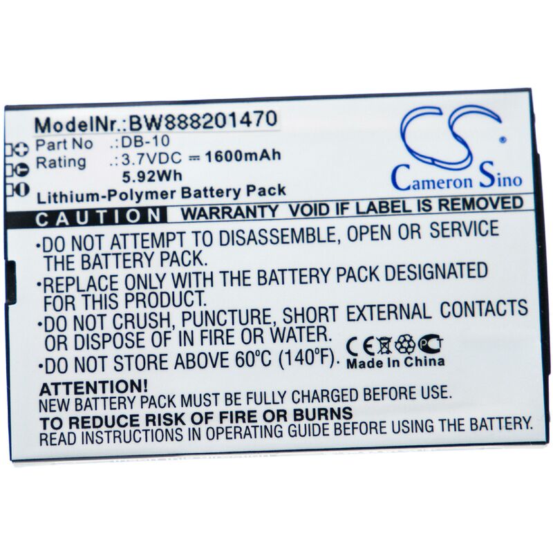 

Batería recargable compatible con Canon Wordtank Z400, Z410, Z800, Z900 diccionario electrónico (1600 mAh, 3,7 V, polímero de litio) - Vhbw