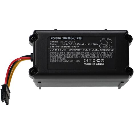 vhbw Batería compatible con Cecotec Conga 1290, 1390, 1490, 1590 aspiradora (3000 mAh, 14,4 V, Li-Ion)