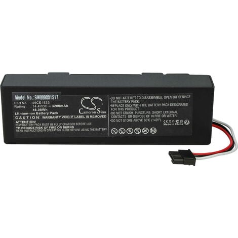 vhbw Batería compatible con Cecotec Conga 3290, 3390, 3490, 3690, 3590, 3790, 3890 robot limpieza (3200 mAh, 14,4 V, Li-Ion)