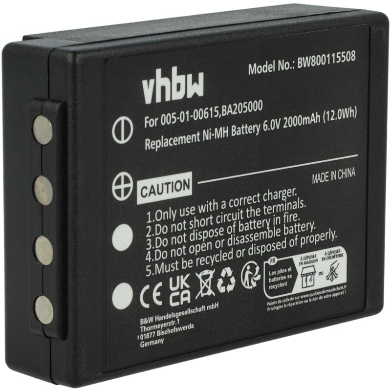 

Batería recargable compatible con HBC Spectrum 1, 2, A, B Mando a distancia industrial, control remoto (2000 mAh, 6 V, NiMH) - negro - Vhbw