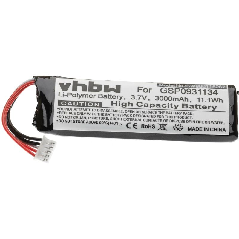 

Batería compatible con JBL Flip 3 (JBLFLIP3GRAY) Bluetooth, altavoz, reemplaza JBL GSP872693 - (polímero de litio, 3000mAh, 3.7V) - Vhbw