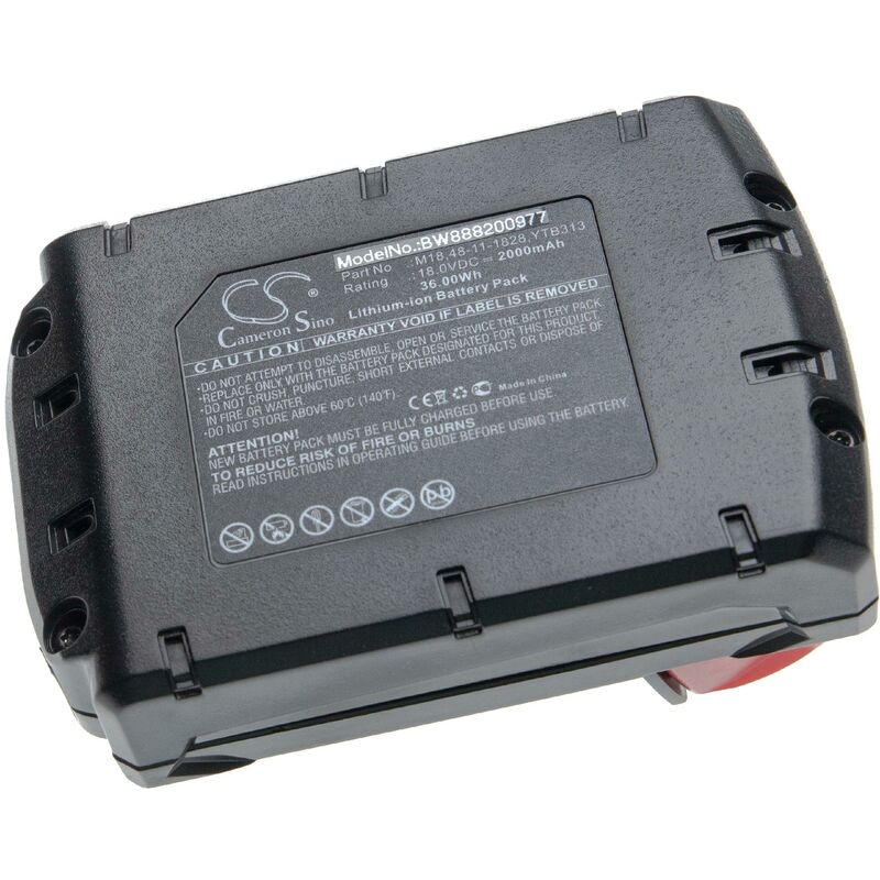 

Batería compatible con Milwaukee 2605-22, 2610, 2610-20, 2610-24, 2611, 2611-20, 2611-24, 2612-20 herramientas (2000mAh, Li-Ion, 18V) - Vhbw