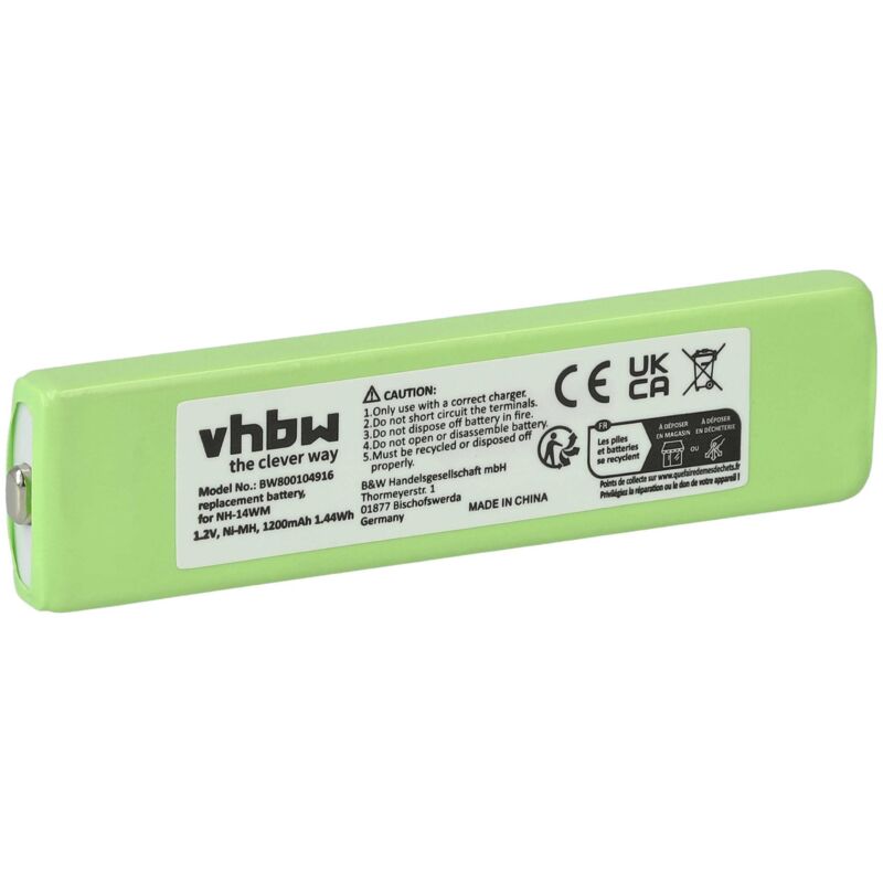 

batería compatible con Panasonic SJ-MR 220, SJ-MR230, SJ-MR250, SJ-MW1, SJ-MW2 reproductor de música MP3 (1200mAh, 1,2V, NiMH) - Vhbw