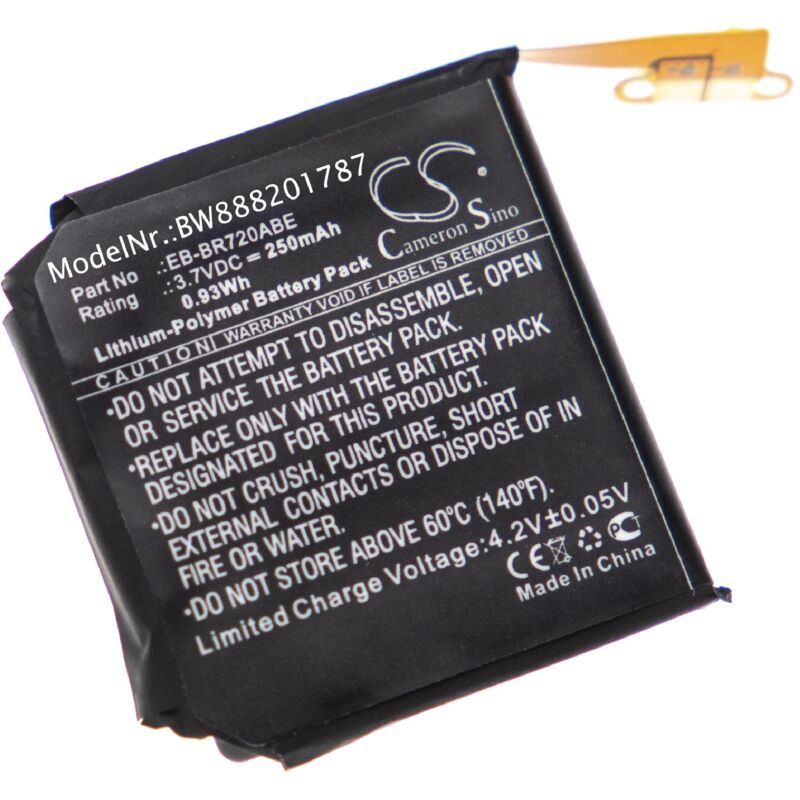 

Batería recargable compatible con Samsung Gear R7200, R720X, R732, S2 smartwatch, reloj de actividad (250 mAh, 3,7 V, polímero de litio) - Vhbw
