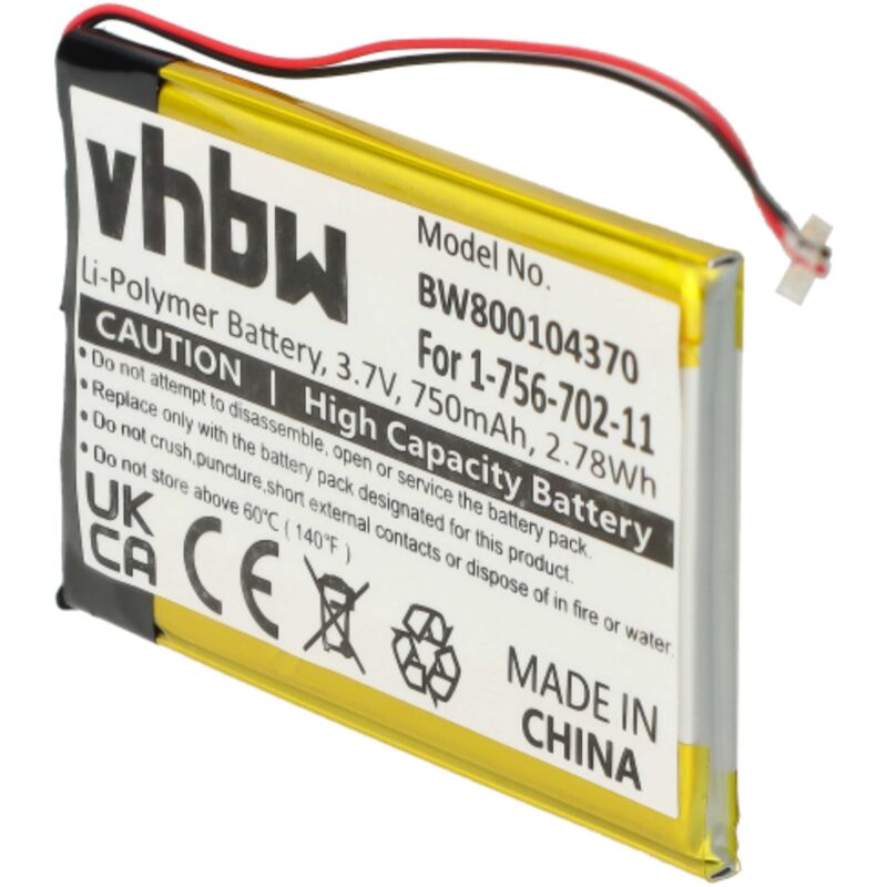 

batería compatible con Sony NW-A808B, NW-S639, NW-S639F, NWZ-A818BLK, NWZ-A828KBLK reproductor de música MP3 (750mAh, 3,7V, Li-Ion) - Vhbw
