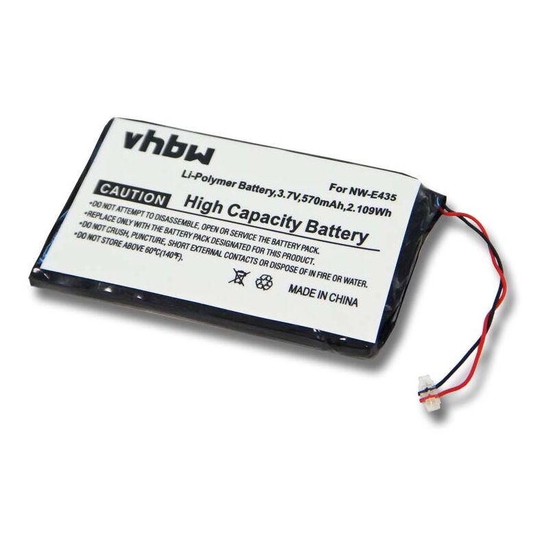 

batería compatible con Sony NWZ-E438FPNK, NWZ-E438FRED, SOK-NWZ-E435F(B) reproductor de música MP3 (570mAh, 3,7V, polímero de litio) - Vhbw