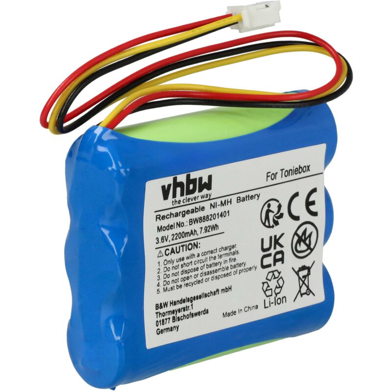 

batería compatible con tonies Toniebox altavoz altavoces (2200mAh, 3,6V, NiMH) - Vhbw