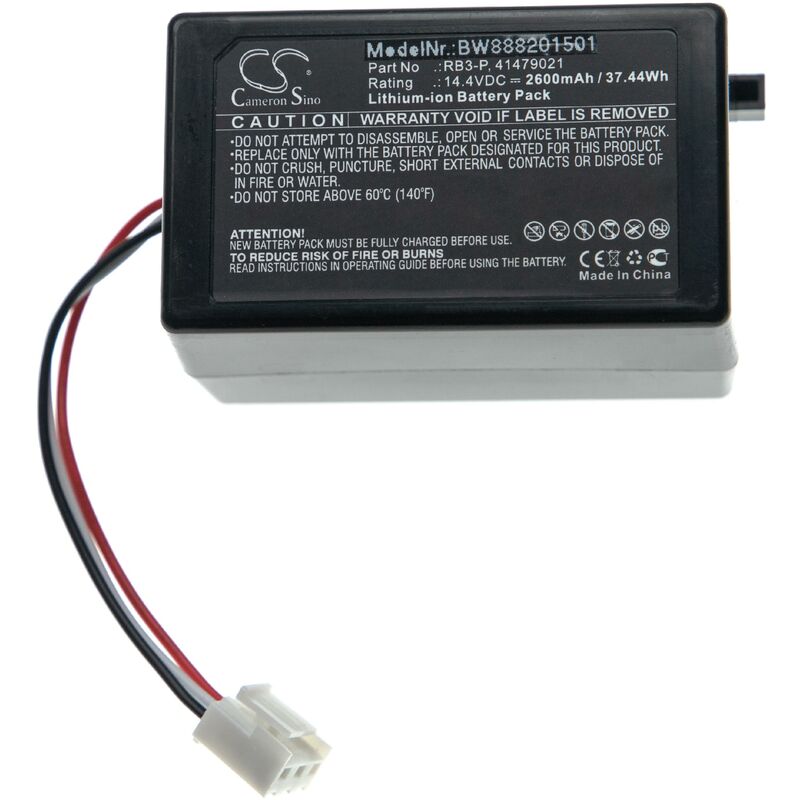 

vhbw Batería compatible con Toshiba VC-RCX1, VC-RV1, VC-RV2, VC-RVD1, VC-RVD2 aspiradora, robot de limpieza (2600mAh, 14,4V, Li-Ion)