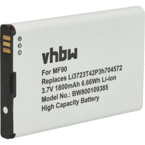 vhbw Batería compatible con ZTE FALCON Z-917, FALCON Z-917 4G LTE, MF275, MF275 TURBO HUB router (1800 mAh, 3,7 V, Li-Ion)