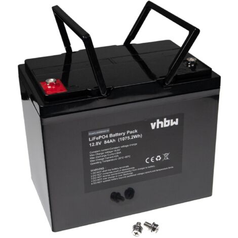 vhbw Batería de a bordo para caravana, barco, camping, autocaravana (84 Ah, 12,8 V, LiFePO4)
