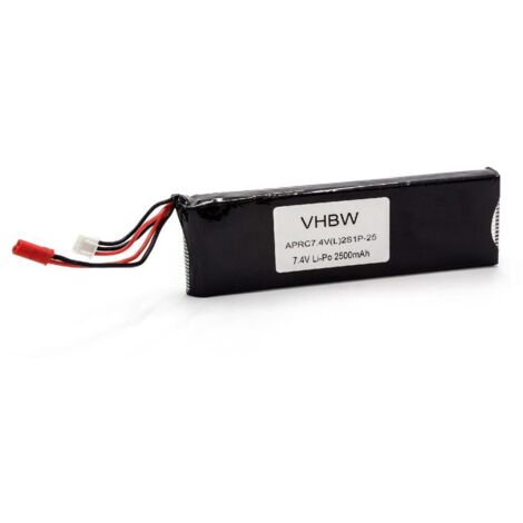 vhbw Batería de polímero de litio 2500mAh (7.4V) conector JST para modelismo, por ej. coches, helicópteros, aviones y barcos
