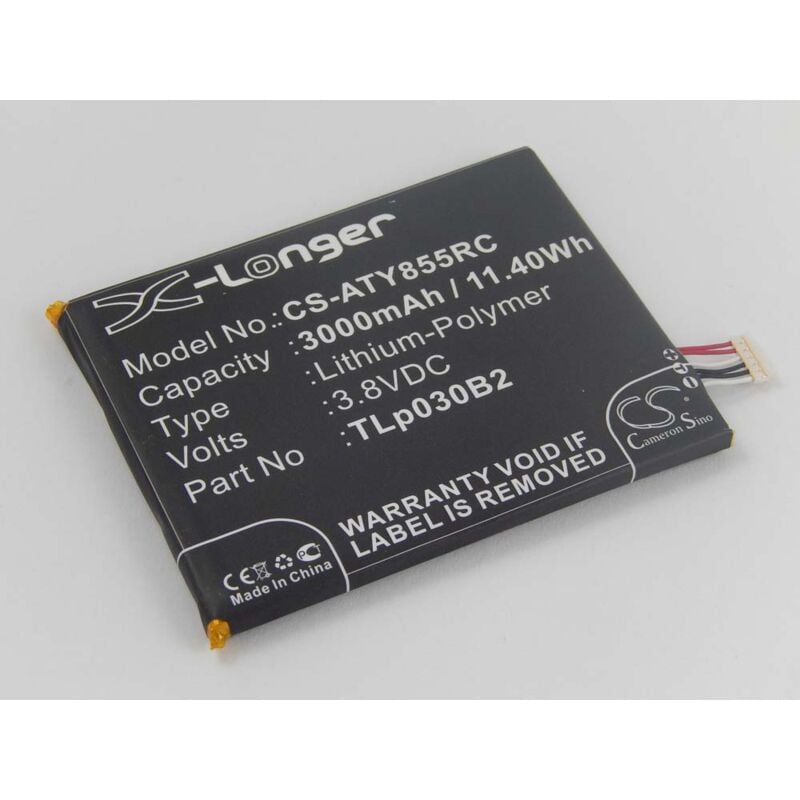 

Batería de polímero de litio 3000mAh (3.8V) para mobile LTE Router, Hotspot Alcatel One Touch Link Y855 como TLp030B2. - Vhbw