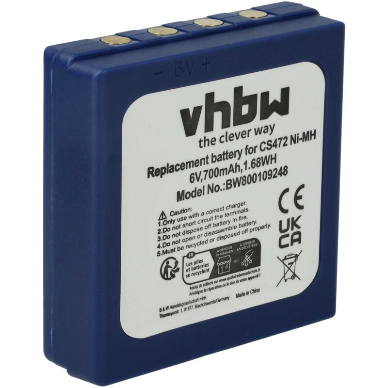 

Batería NiMH 700mAh (6V)76 para control de radio HBC FUB 3A, FUB3A, Radiomatic reemplaza BA222060, BA203060, AF-FUB03M. - Vhbw