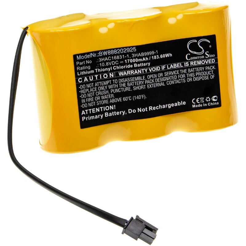

Vhbw - Batería no recargable reemplaza ABB 1SAP180300R0001, 3HAB9999-1, 3HAB 9999-1, 3 HAB 9999-1 para robot industrial (17000 mAh, 10,8 V, Li-SOCl2)