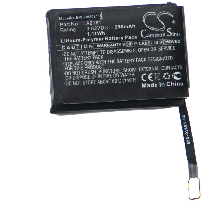 

Batería recargable compatible con Apple Watch Series 5 44mm, MWVF2LL/A smartwatch reloj de actividad (290 mAh, 3,82 V, polímero de litio) - Vhbw