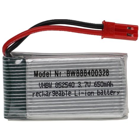 vhbw Batería recargable compatible con BEC clavija (m) para modelismo por ej. coche carreras, avión (650mAh, 3,7V, Li-poli, 45 x 25 x 9mm)