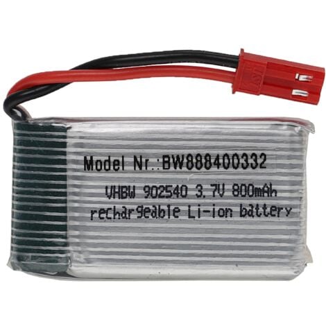 vhbw Batería recargable compatible con BEC clavija (m) para modelismo por ej. coche carreras, avión (800mAh, 3,7V, Li-poli, 45 x 25 x 10mm)