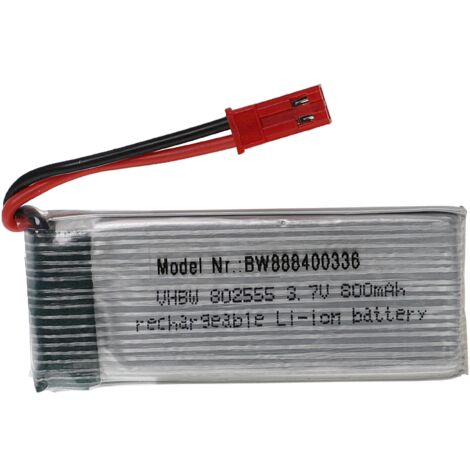 vhbw Batería recargable compatible con BEC clavija (m) para modelismo por ej. coche carreras, avión (800mAh, 3,7V, Li-poli, 58 x 25 x 8mm)