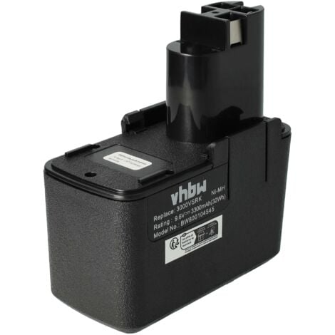 vhbw Batería recargable compatible con Bosch ABS 96 M-2, ASB 96 P-2, GBB 9.6VES-1, GBM 9.6VES-1 herramientas eléctricas (3300 mAh NiMH 9,6 V)