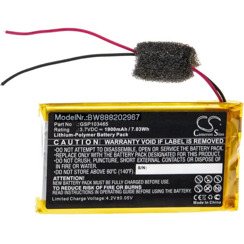 

Batería recargable compatible con Braven 405 altavoces, cajas acústicas, bafles (1900 mAh, 3,7 V, polímero de litio) - Vhbw