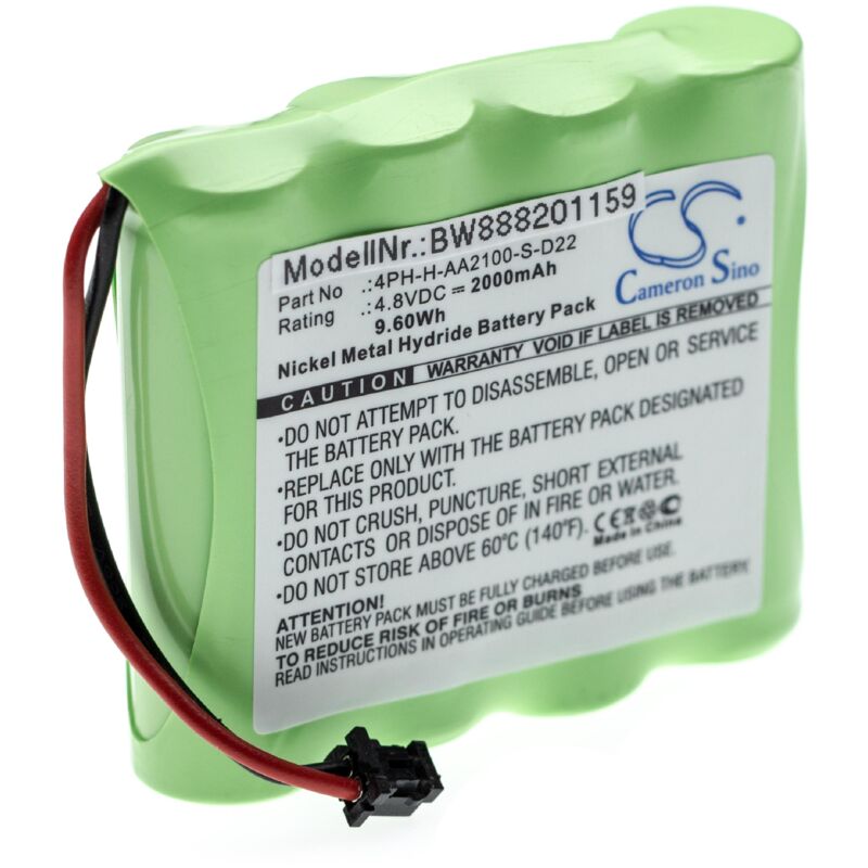 

Batería recargable compatible con DSC WTK5504 wireless keypad Instalación alarma, sistema de alarma (2000 mAh, 4,8 V, NiMH) - Vhbw