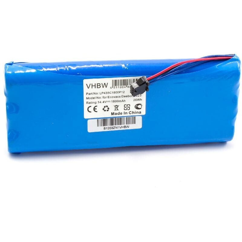

vhbw Batería recargable compatible con Ecovacs Deebot D570, D58, D580, D79 aspiradora, robot limpieza (1.800 mAh, 14,4 V, NiMH)
