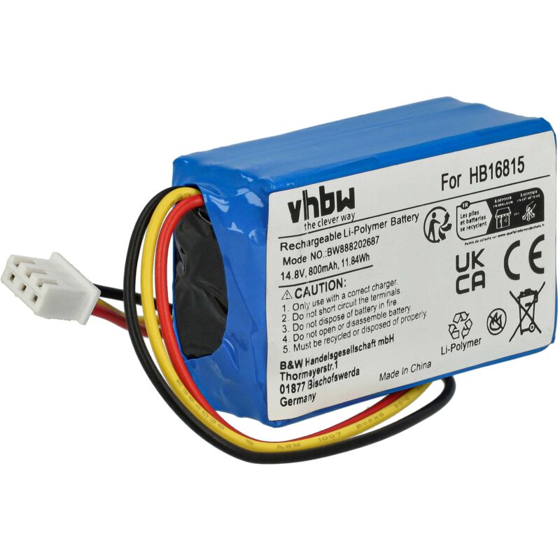 

Batería recargable compatible con Hobot 168, 188, 198, 268, 288 aspiradora, robot limpieza (800 mAh, 14,8 V, Li-Ion) - Vhbw
