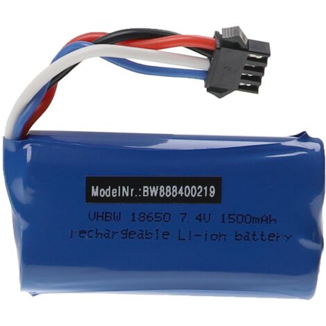 vhbw Batería recargable compatible con Huanqi 961, 962 modelismo (1500mAh, 7,4V, Li-Ion, 72 x 37 x 19mm)