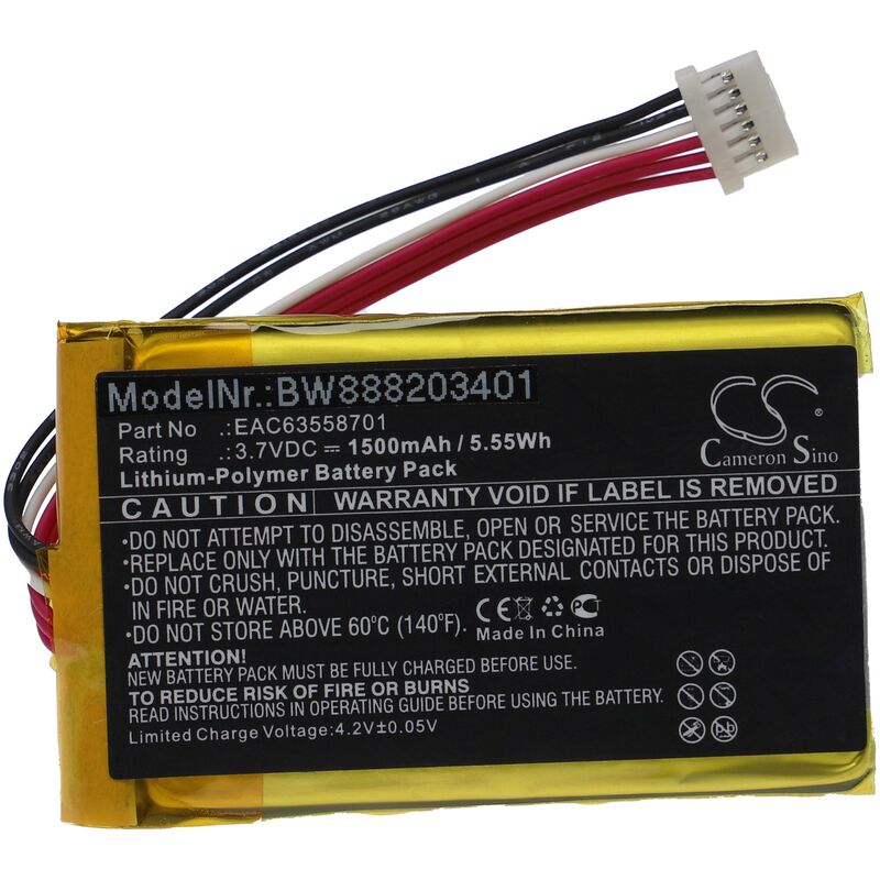 

Vhbw - Batería recargable compatible con LG XBOOM Go PL2 altavoces, cajas acústicas, bafles (1500 mAh, 3,7 V, polímero de litio)