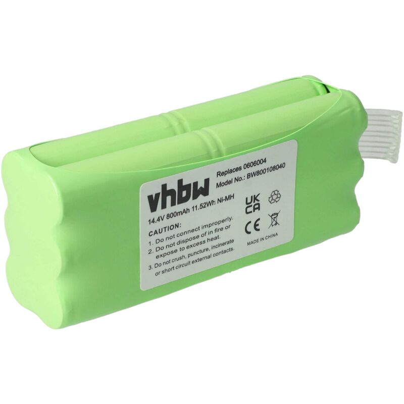 

vhbw Batería recargable compatible con Midea R1-L051B aspiradora, robot limpieza (800 mAh, 14,4 V, NiMH) - Reemplaza 0606004, NC5755-944